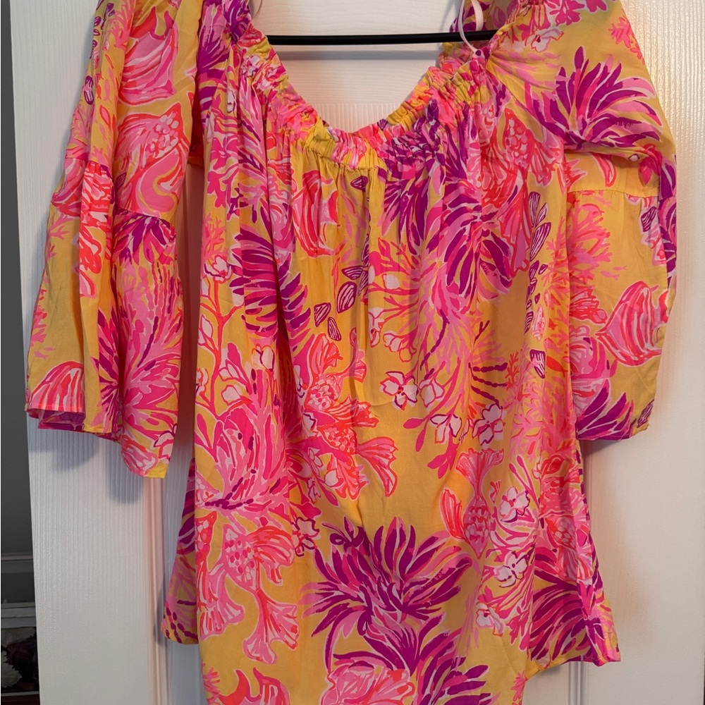 Lilly Pulitzer 3/4 Sleeve Nevie Off The Shoulder Top- medium
